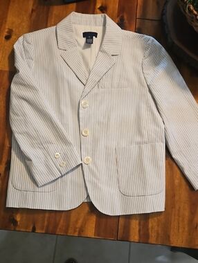 J. Crew Light Blue and White Striped Seersucker Blazer